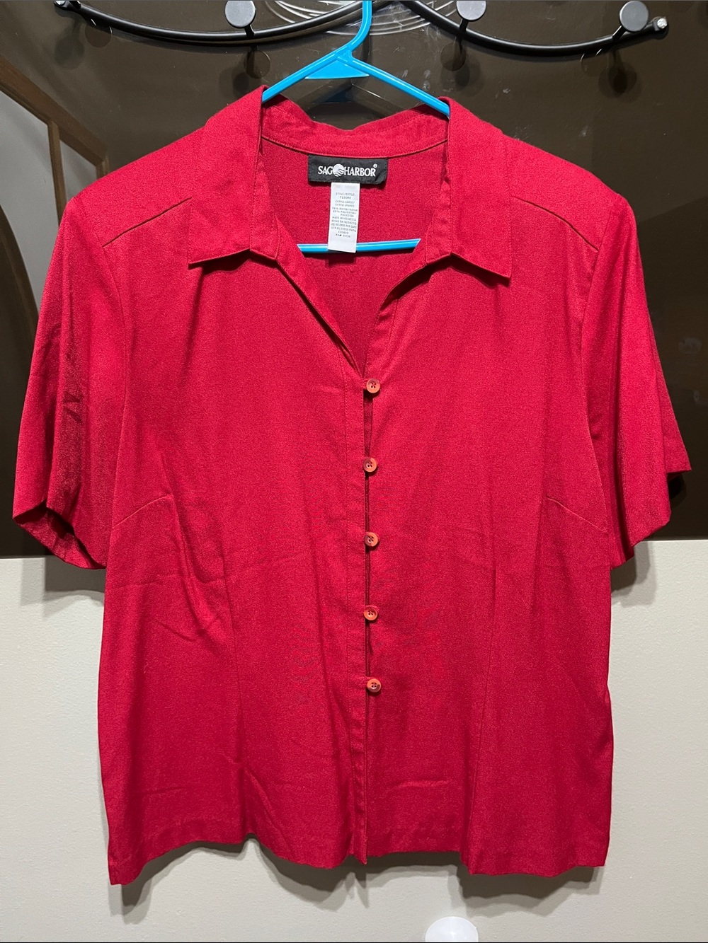 Sag Harbor Women’s Bright Red Short-Sleeve Button-Down Shirt